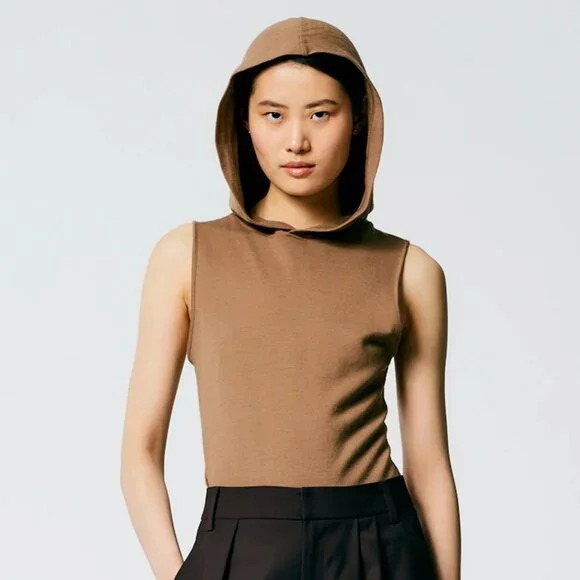 Tibi wool jersey hoodie tunic top; sand dune; xs, NWT - Picture 1 of 3